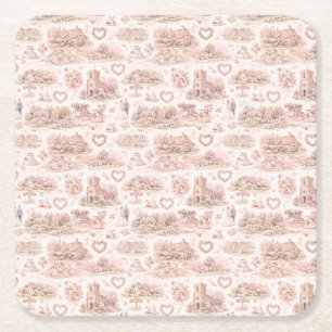 Posavasos Cuadrado De Papel Boda acuarela del pueblo inglés rosa rubor 