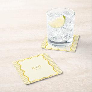 Posavasos Cuadrado De Papel Boda amarillo de mantequilla moderna
