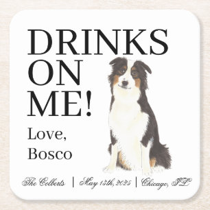 Posavasos Cuadrado De Papel Boda Aussie Australian Shepherd