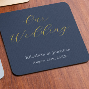 Posavasos Cuadrado De Papel Boda azul opulento