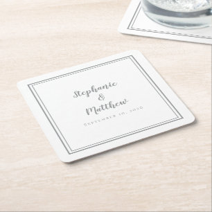 Posavasos Cuadrado De Papel Boda Blanca Gris Sencilla Fiesta Minimalista Moder
