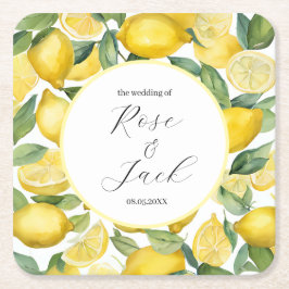 Posavasos Cuadrado De Papel Boda blanco de color limón Garden