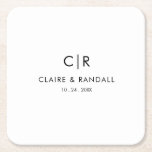 Posavasos Cuadrado De Papel Boda blanco y negro minimalista<br><div class="desc">Esta minimalista montaña de papel cuadrado de boda blanco y negro es perfecta para una simple recepción nupcial. El diseño presenta una bonita fuente negra en un fondo blanco para embellecer tu evento.</div>