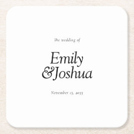 Posavasos Cuadrado De Papel Boda blanco y negro moderno