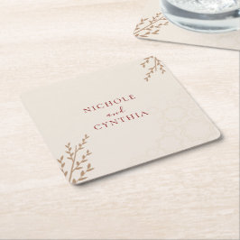 Posavasos Cuadrado De Papel Boda Boho Moderno de Terracota Naranja Quemada