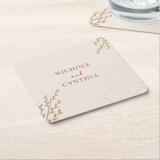Posavasos Cuadrado De Papel Boda Boho Moderno de Terracota Naranja Quemada