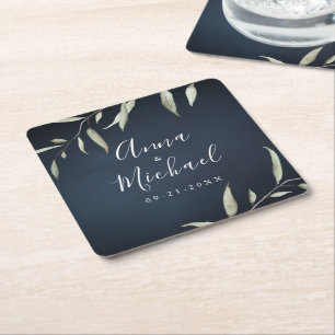Posavasos Cuadrado De Papel boda botánica minimalista naval temperamental