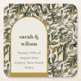 Posavasos Cuadrado De Papel Boda Botánico Verde Rústico Boho Retro Arch