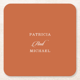 Posavasos Cuadrado De Papel Boda Caligrafía Terracota Clásica Chic