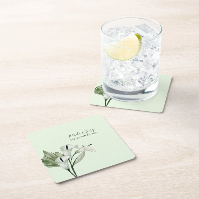 Posavasos Cuadrado De Papel Boda Calla Lilies Blanco Moderno (In situ)