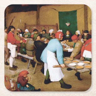 Posavasos Cuadrado De Papel Boda campesina, Pieter Bruegel
