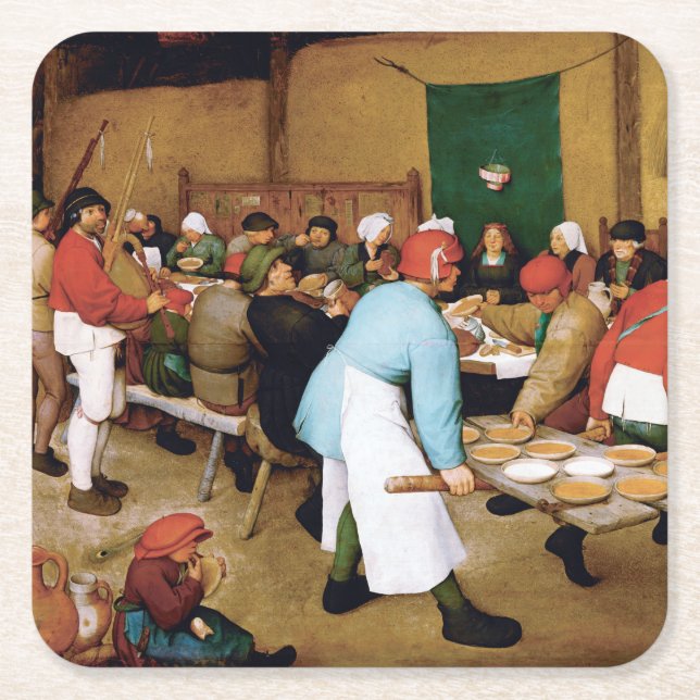 Posavasos Cuadrado De Papel Boda campesino, Pieter Bruegel (Anverso)