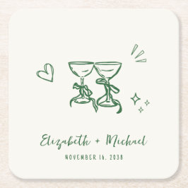 Posavasos Cuadrado De Papel Boda caprichosa de crema verde dibujada a mano