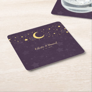 Posavasos Cuadrado De Papel Boda celeste Starry Sky