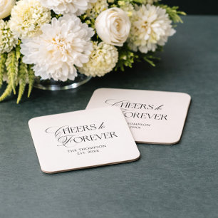 Posavasos Cuadrado De Papel Boda Cheers to Forever