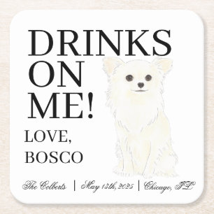 Posavasos Cuadrado De Papel Boda Chihuahua de White Long