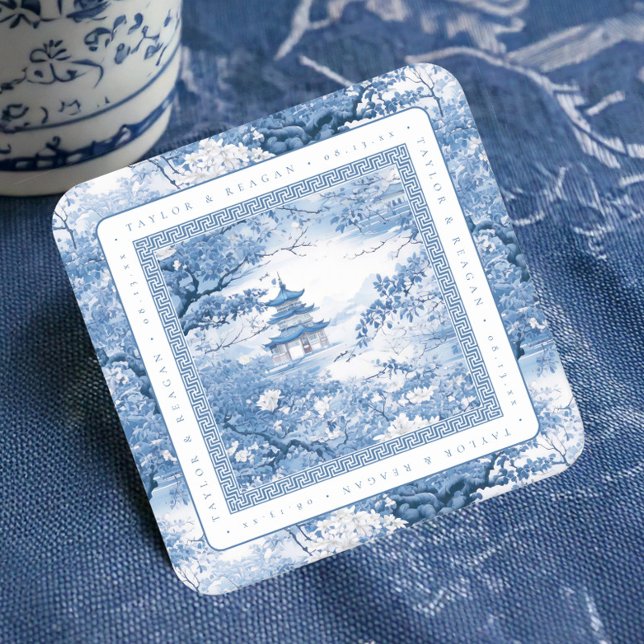 Posavasos Cuadrado De Papel Boda Chinoiserie de inspiración porcelana ID1094 (Subido por el creador)