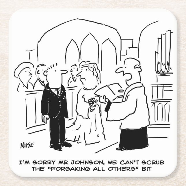 Posavasos Cuadrado De Papel Boda. Chiste Vicar y Bridegroom (Anverso)
