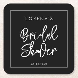 Posavasos Cuadrado De Papel Boda contemporánea de negro