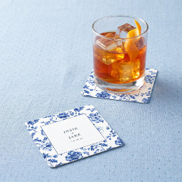 Posavasos Cuadrado De Papel Boda cuadrada de chinoiserie azul polvoriento