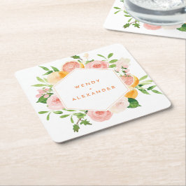 Posavasos Cuadrado De Papel Boda de acuarela de Citrus