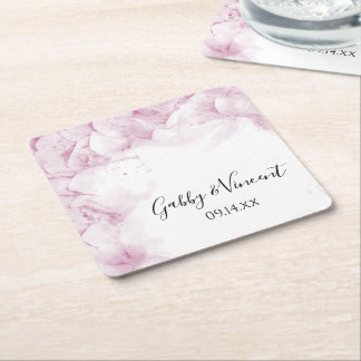Posavasos Cuadrado De Papel Boda de acuarela de hidrangea rosa