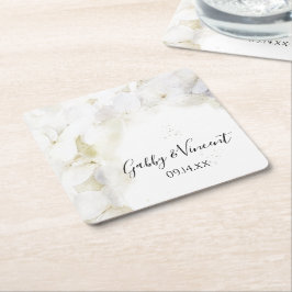Posavasos Cuadrado De Papel Boda de acuarela de las flores de hidrangea blanca