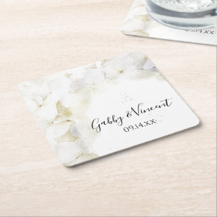 Posavasos Cuadrado De Papel Boda de acuarela de las flores de hidrangea blanca