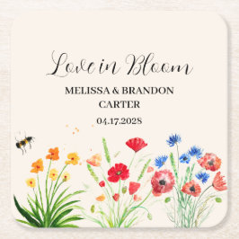 Posavasos Cuadrado De Papel Boda de acuarela de primavera en el jardín de flor