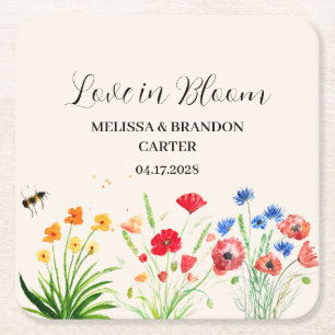 Posavasos Cuadrado De Papel Boda de acuarela de primavera en el jardín de flor