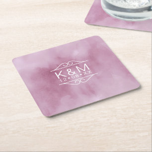 Posavasos Cuadrado De Papel Boda de acuarela Lilac ID654