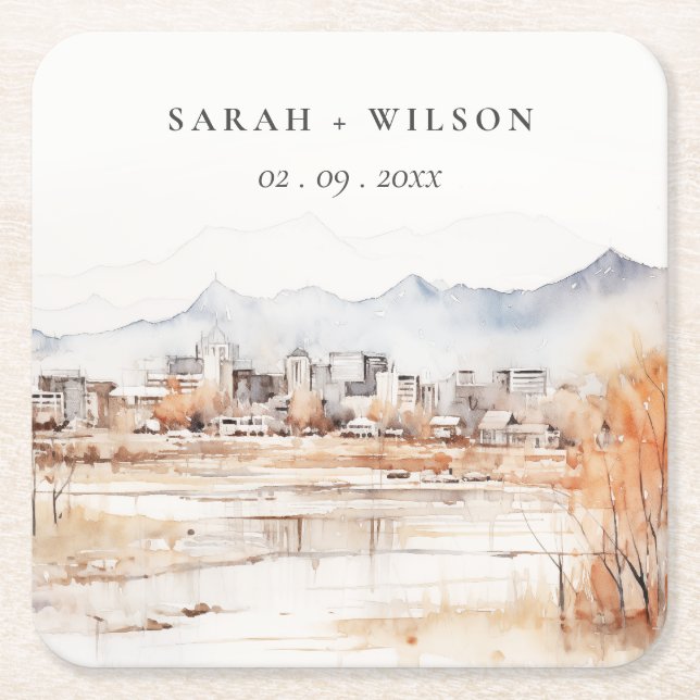 Posavasos Cuadrado De Papel Boda de acuarela Utah de Salt Lake City (Anverso)