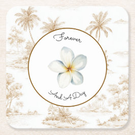 Posavasos Cuadrado De Papel Boda de árboles de palma de isla tropical marrón c