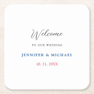 Posavasos Cuadrado De Papel Boda de bienvenida elegante en blanco y negro
