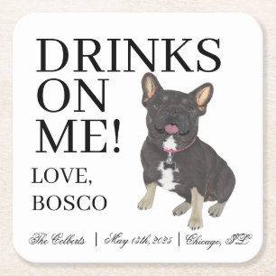 Posavasos Cuadrado De Papel Boda de Bulldog francés Black Tan Tricolor