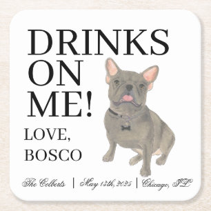 Posavasos Cuadrado De Papel Boda de Bulldog francés Blue Frenchie