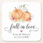 Posavasos Cuadrado De Papel Boda De Calabazas Caídas En Amor<br><div class="desc">Las calabazas de calabaza "caen enamoradas" son perfectas para bodas o duchas de otoño.</div>