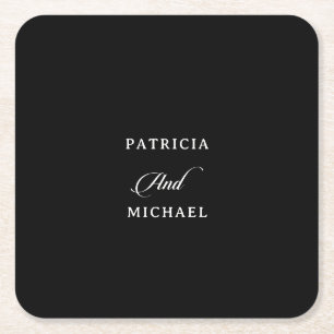 Posavasos Cuadrado De Papel Boda de caligrafía clásica en blanco y negro