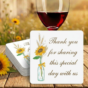Posavasos Cuadrado De Papel Boda de Campo Boho Girasoles Amarillo Floral