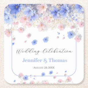 Posavasos Cuadrado De Papel Boda de Campo de Flores Silvestres Pastel Romántic