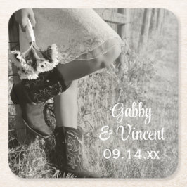 Posavasos Cuadrado De Papel Boda de campo de niñas y girasoles