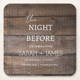Posavasos Cuadrado De Papel Boda de cena de ensayo rústico de madera de campo