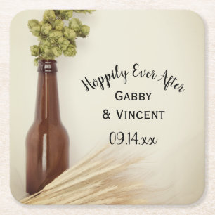Posavasos Cuadrado De Papel Boda de Cervecería de Trigo y Cepas Secas