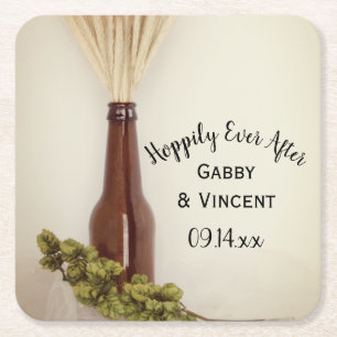 Posavasos Cuadrado De Papel Boda de Cervecería de Trigo y Hops