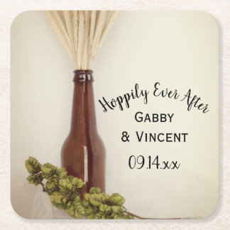 Posavasos Cuadrado De Papel Boda de Cervecería de Trigo y Hops