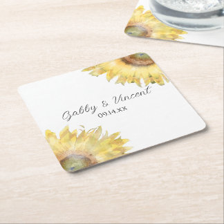 Posavasos Cuadrado De Papel Boda de color amarillo girasol