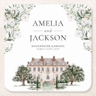 Posavasos Cuadrado De Papel Boda de Countryside Manor