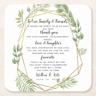 Posavasos Cuadrado De Papel boda de cristal verde fiesta/boda Gracias