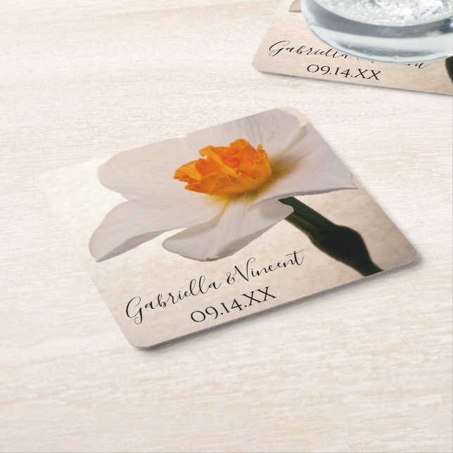 Posavasos Cuadrado De Papel Boda de Daffodil Primavera Blanca (En perspectiva)