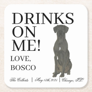 Posavasos Cuadrado De Papel Boda de dano grande negro personalizado